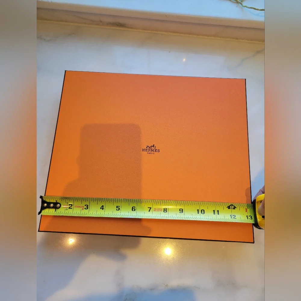 Authentic Hermès Orange Gift Box with Ribbon, Tissue & Card – 13